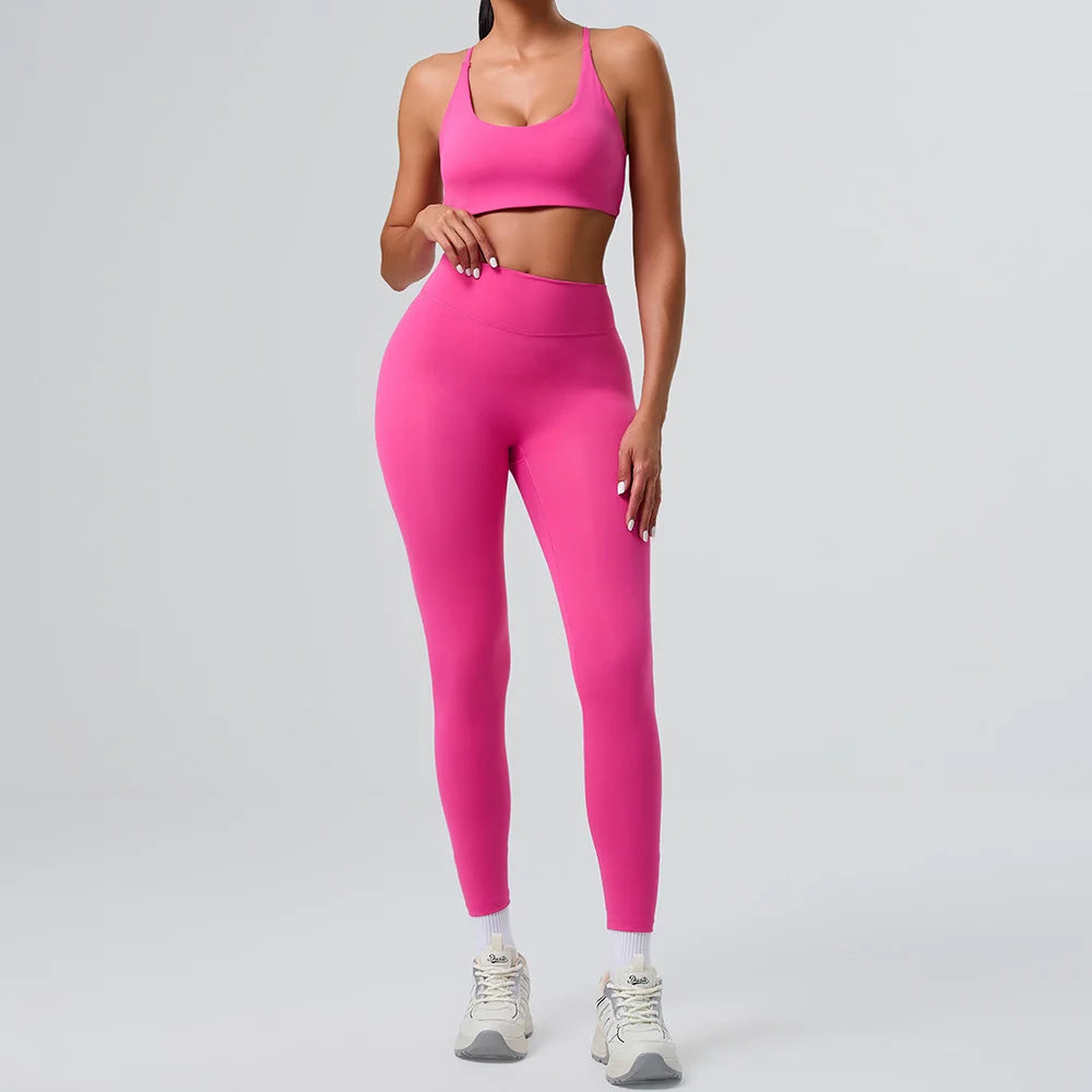 Yoga Sets 2 Pieces Women's Tracksuit Fitness Suit Sportswear Workout Set Sports Bra High Waist Leggings Gym Clothing Sports Suit