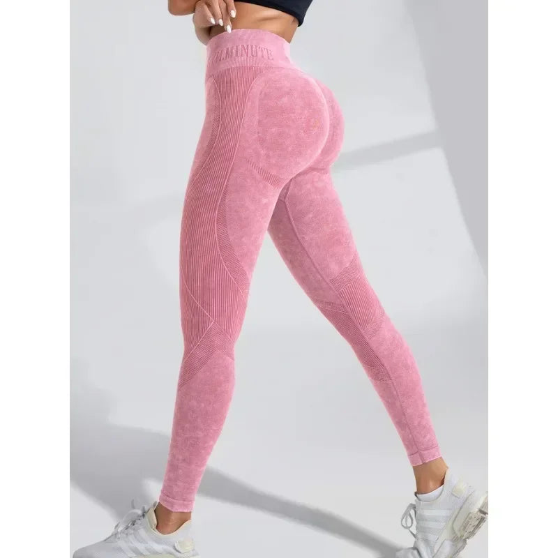 Women Seamless Gym High Waist Yoga Pants Hip Lifting Outdoor Sports Tight Waist Letter Sand Washed Pants Exercise Yoga Leggings