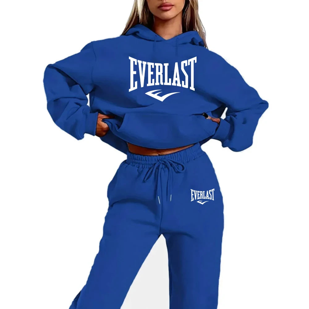 Letter Printed Women's Two Piece Tracksuit Set Fashion Jogging Sweatshirt Suit with Drawstring Sports Hood Quality Fitness Outfi