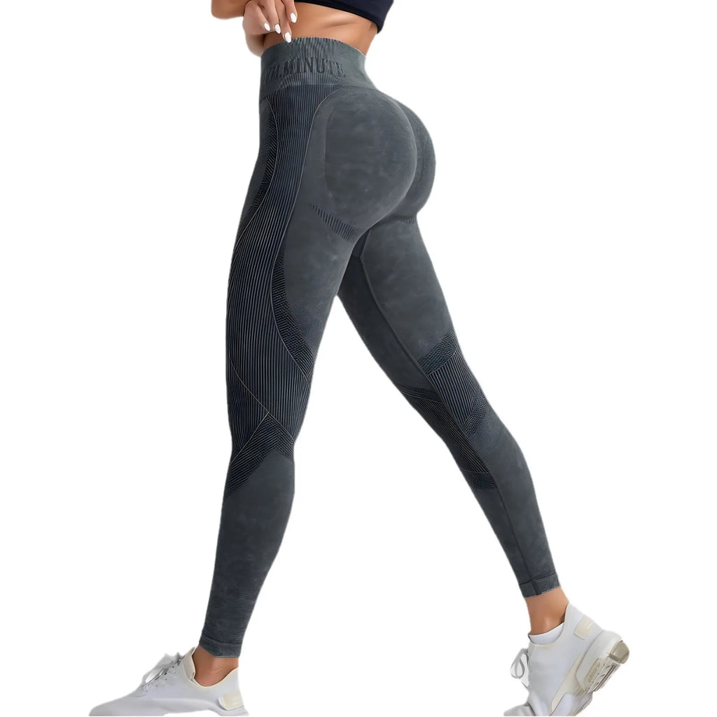 Women Seamless Gym High Waist Yoga Pants Hip Lifting Outdoor Sports Tight Waist Letter Sand Washed Pants Exercise Yoga Leggings