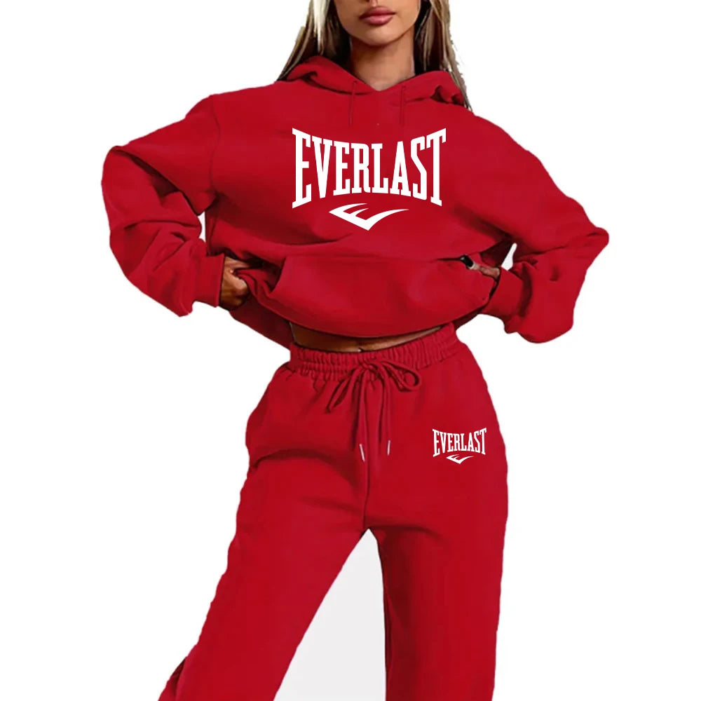 Letter Printed Women's Two Piece Tracksuit Set Fashion Jogging Sweatshirt Suit with Drawstring Sports Hood Quality Fitness Outfi