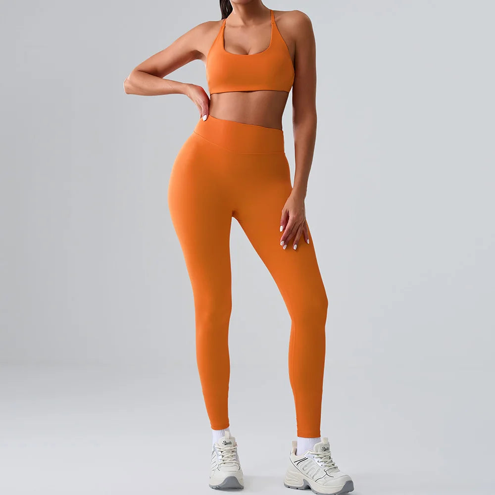 Yoga Sets 2 Pieces Women's Tracksuit Fitness Suit Sportswear Workout Set Sports Bra High Waist Leggings Gym Clothing Sports Suit