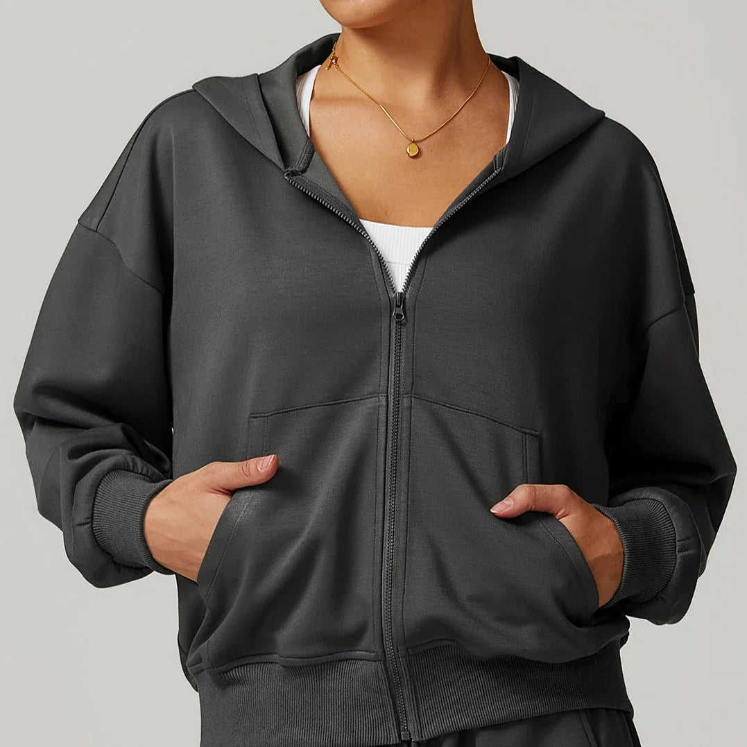 Custom Logo Matching Gym Workout Set for Women Winter Running Sport Suit Yoga Set with Jacket Hoodie Sweater Pants Sweatpants