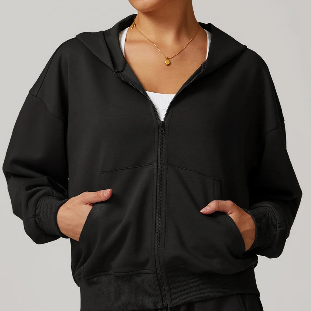 Custom Logo Matching Gym Workout Set for Women Winter Running Sport Suit Yoga Set with Jacket Hoodie Sweater Pants Sweatpants