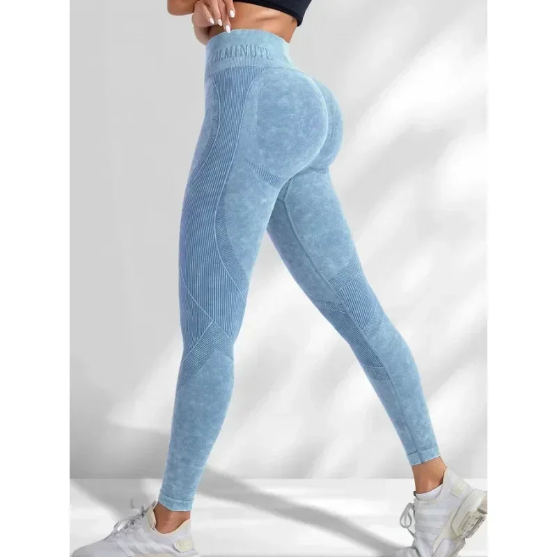 Women Seamless Gym High Waist Yoga Pants Hip Lifting Outdoor Sports Tight Waist Letter Sand Washed Pants Exercise Yoga Leggings