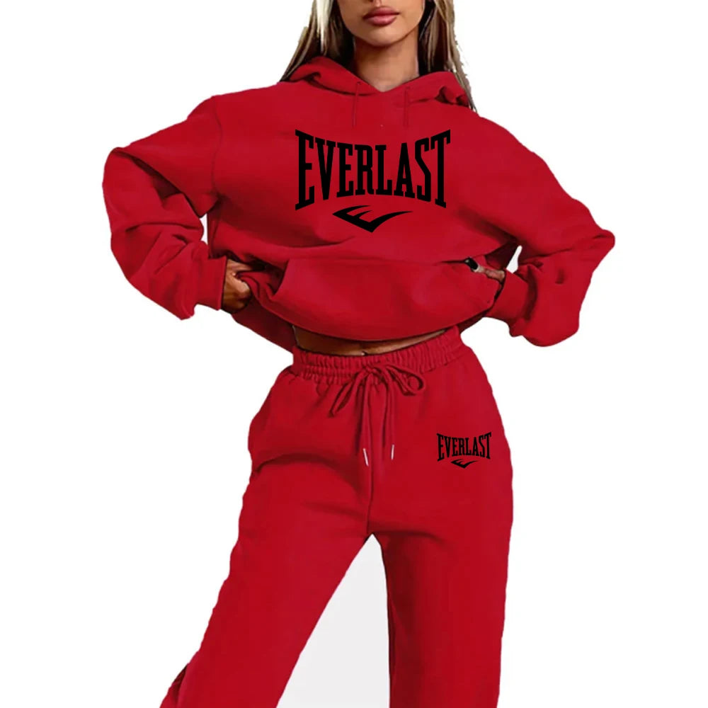 Letter Printed Women's Two Piece Tracksuit Set Fashion Jogging Sweatshirt Suit with Drawstring Sports Hood Quality Fitness Outfi
