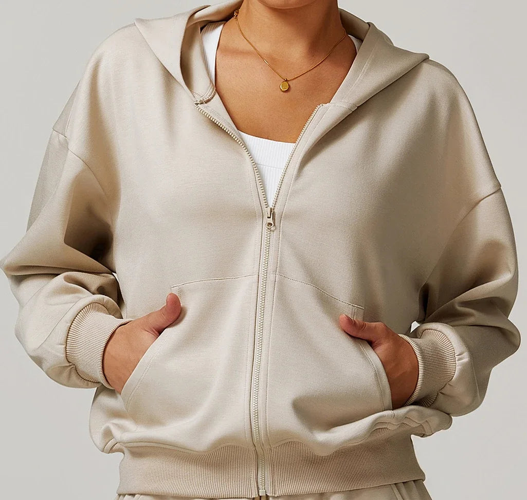 Custom Logo Matching Gym Workout Set for Women Winter Running Sport Suit Yoga Set with Jacket Hoodie Sweater Pants Sweatpants