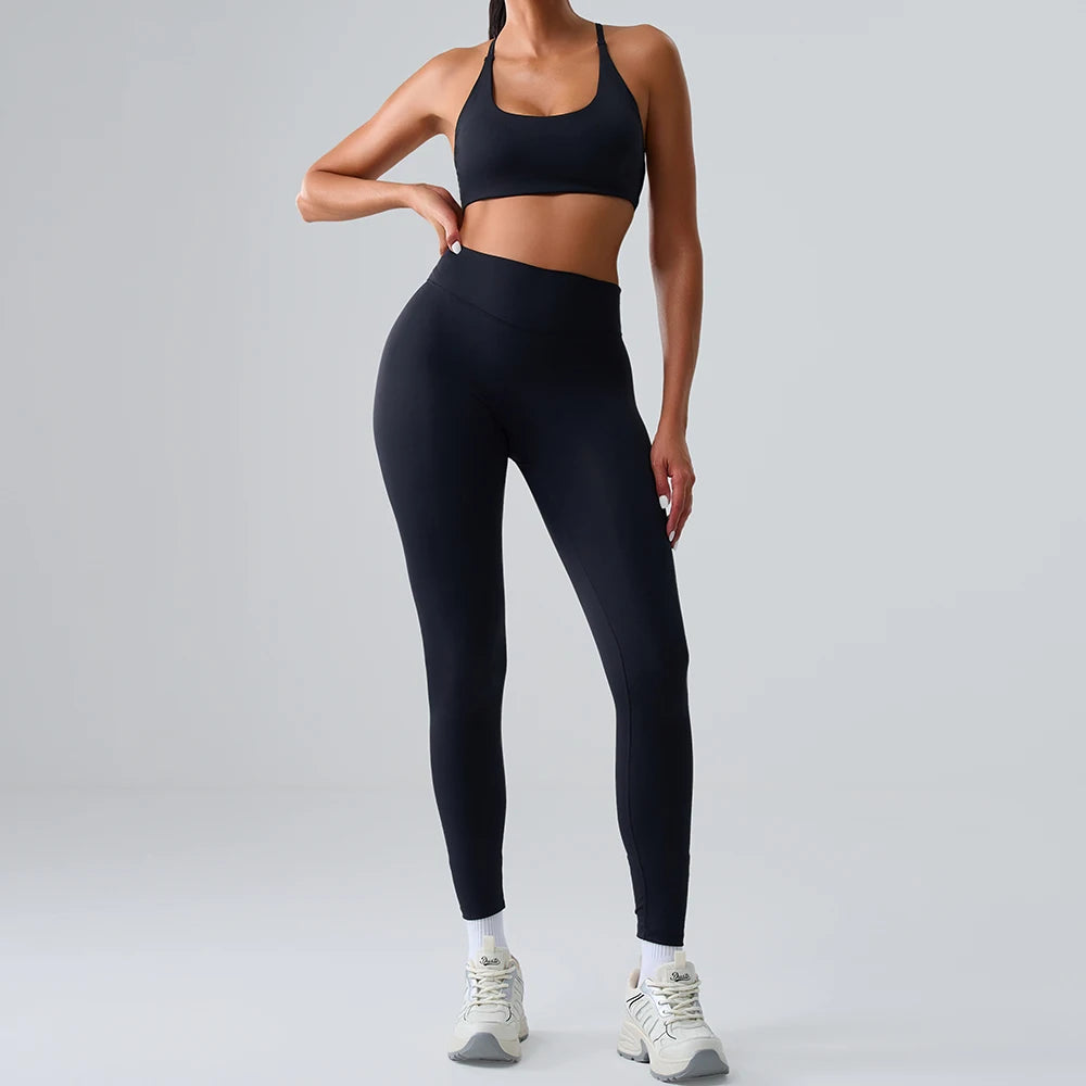 Yoga Sets 2 Pieces Women's Tracksuit Fitness Suit Sportswear Workout Set Sports Bra High Waist Leggings Gym Clothing Sports Suit
