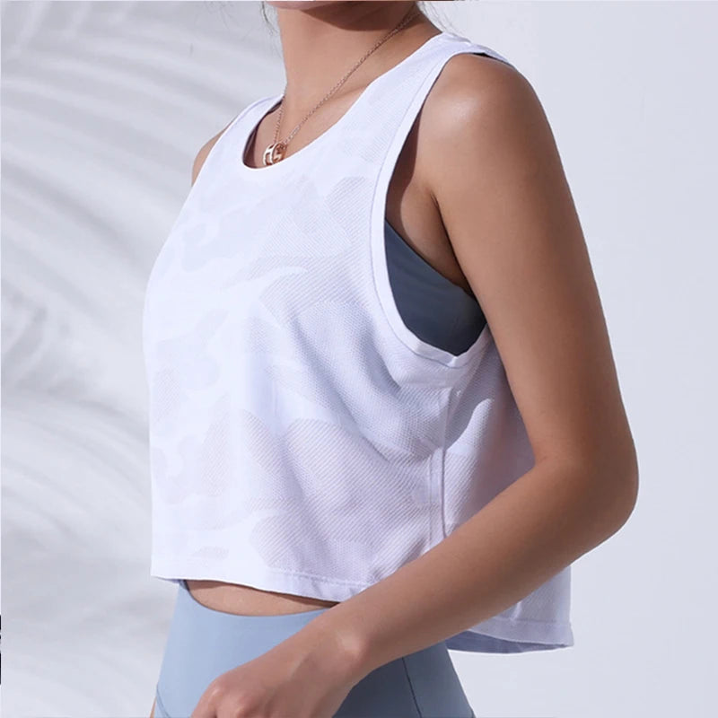 Women Camouflage Running Vest Fitness Crop Top Sleeveless Mesh Yoga Shirts Breathable Workout Gym Tank Tops Female Sportswear