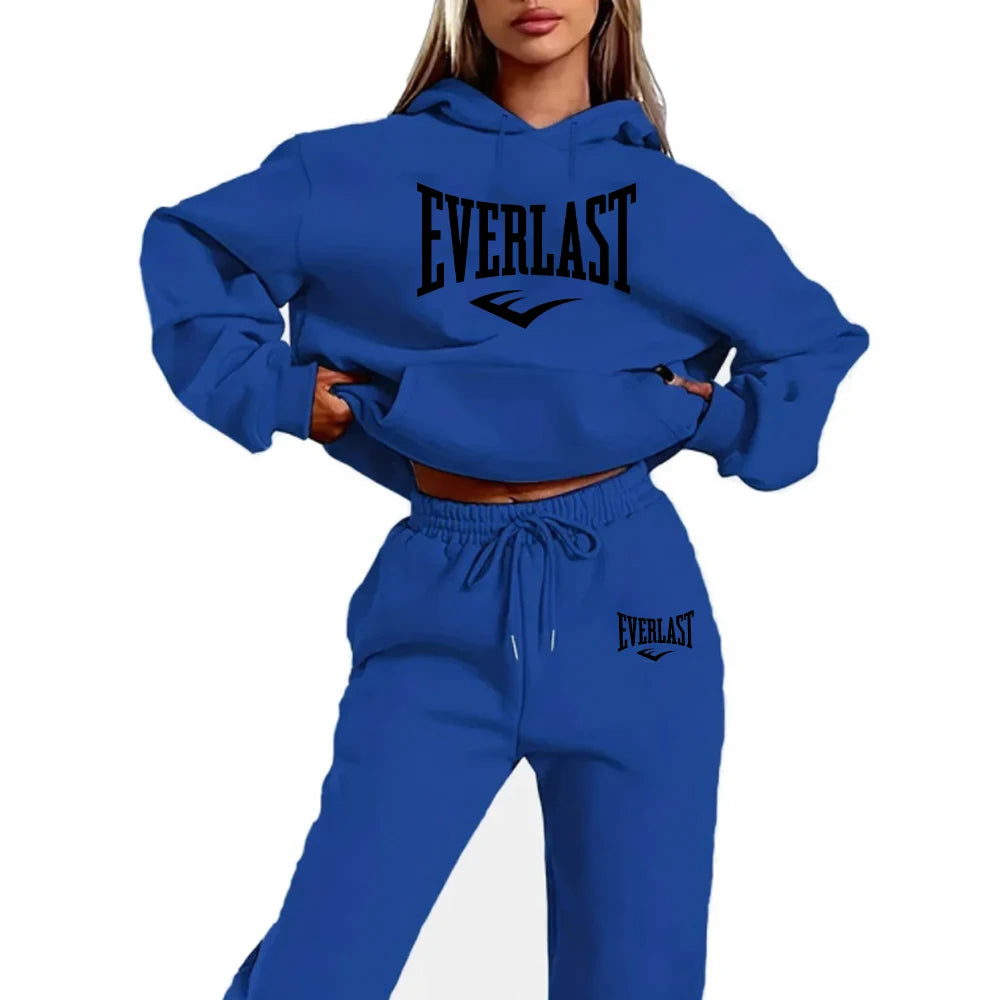 Letter Printed Women's Two Piece Tracksuit Set Fashion Jogging Sweatshirt Suit with Drawstring Sports Hood Quality Fitness Outfi