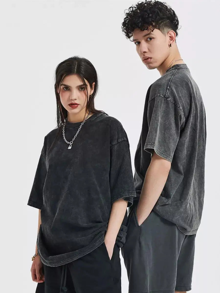 Summer Cotton Washed T-shirt for Women Men Loose O-Neck Oversized Tee Korean Y2k Female Clothes Casual Vintage Short Sleeve Tops