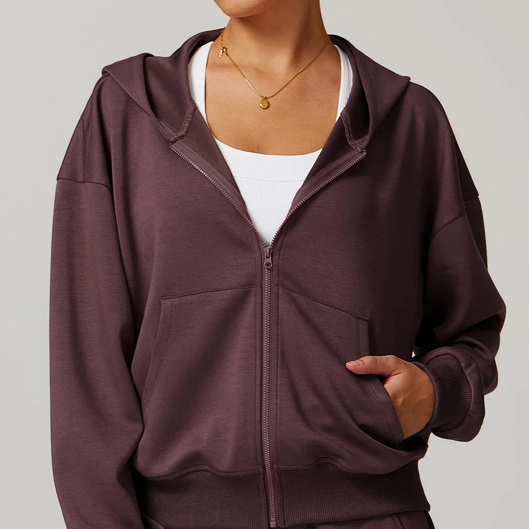 Custom Logo Matching Gym Workout Set for Women Winter Running Sport Suit Yoga Set with Jacket Hoodie Sweater Pants Sweatpants